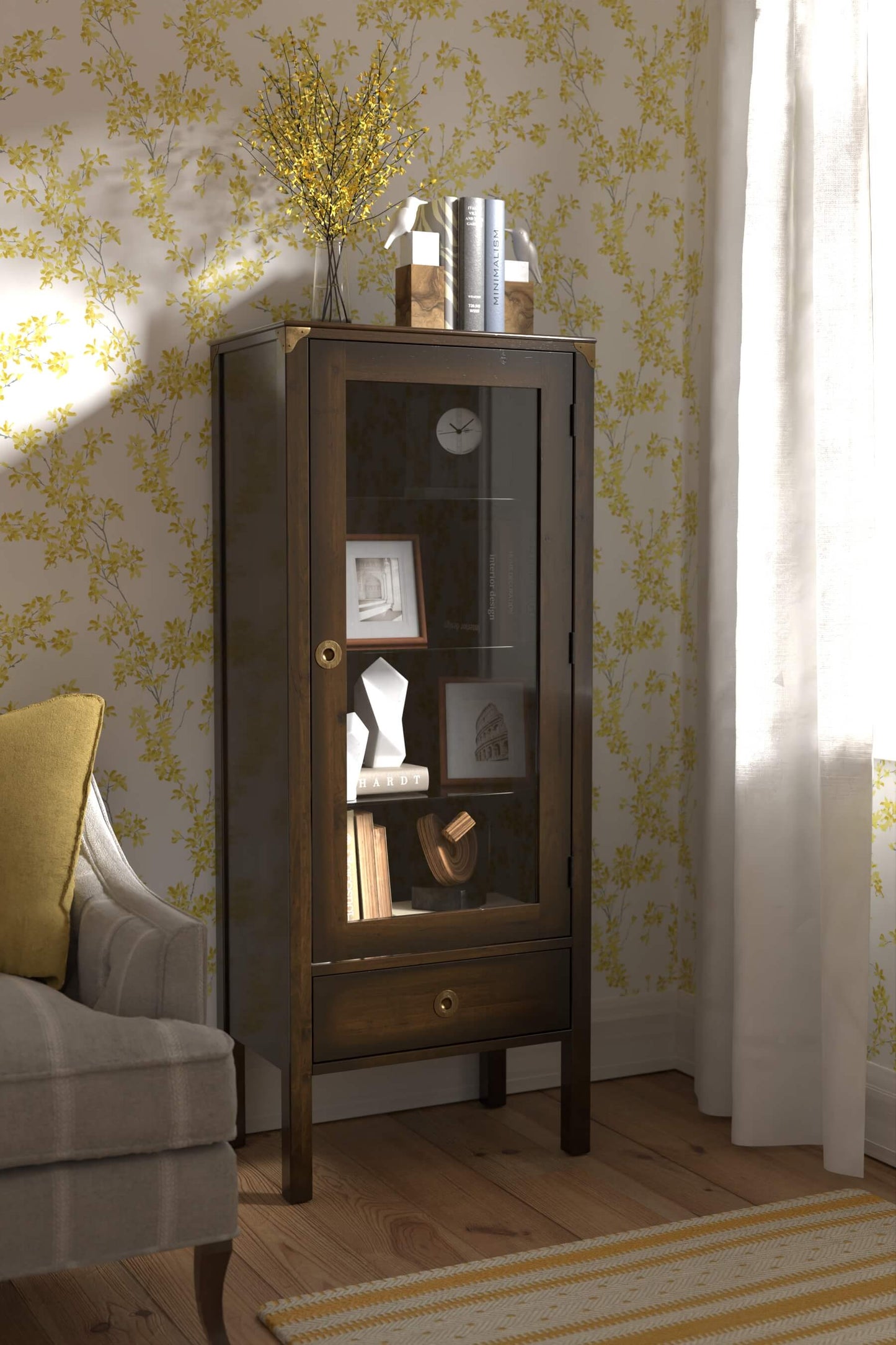 Balmoral 1 door display cabinet with 1 drawer