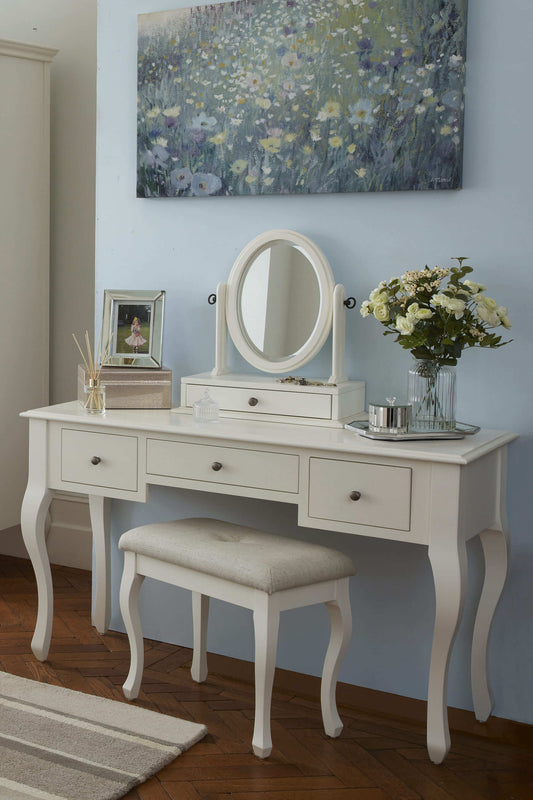Rosalind cosmetic table with 3 drawers, chair and mirror set