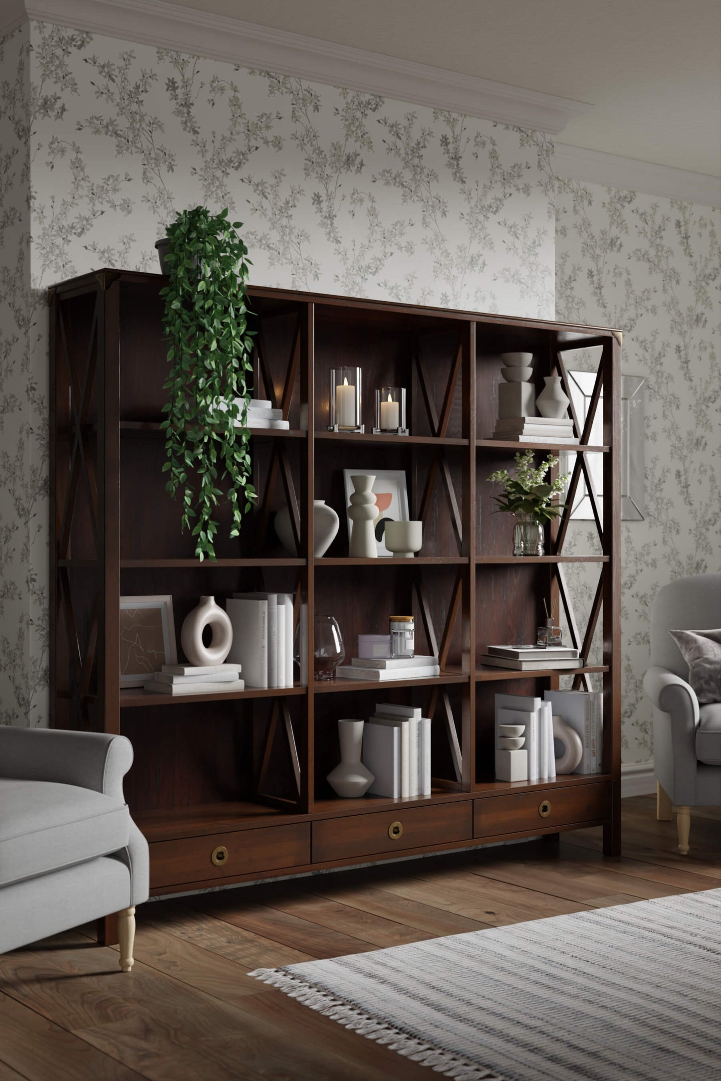 Balmoral 3-piece bookcase with 3 drawers