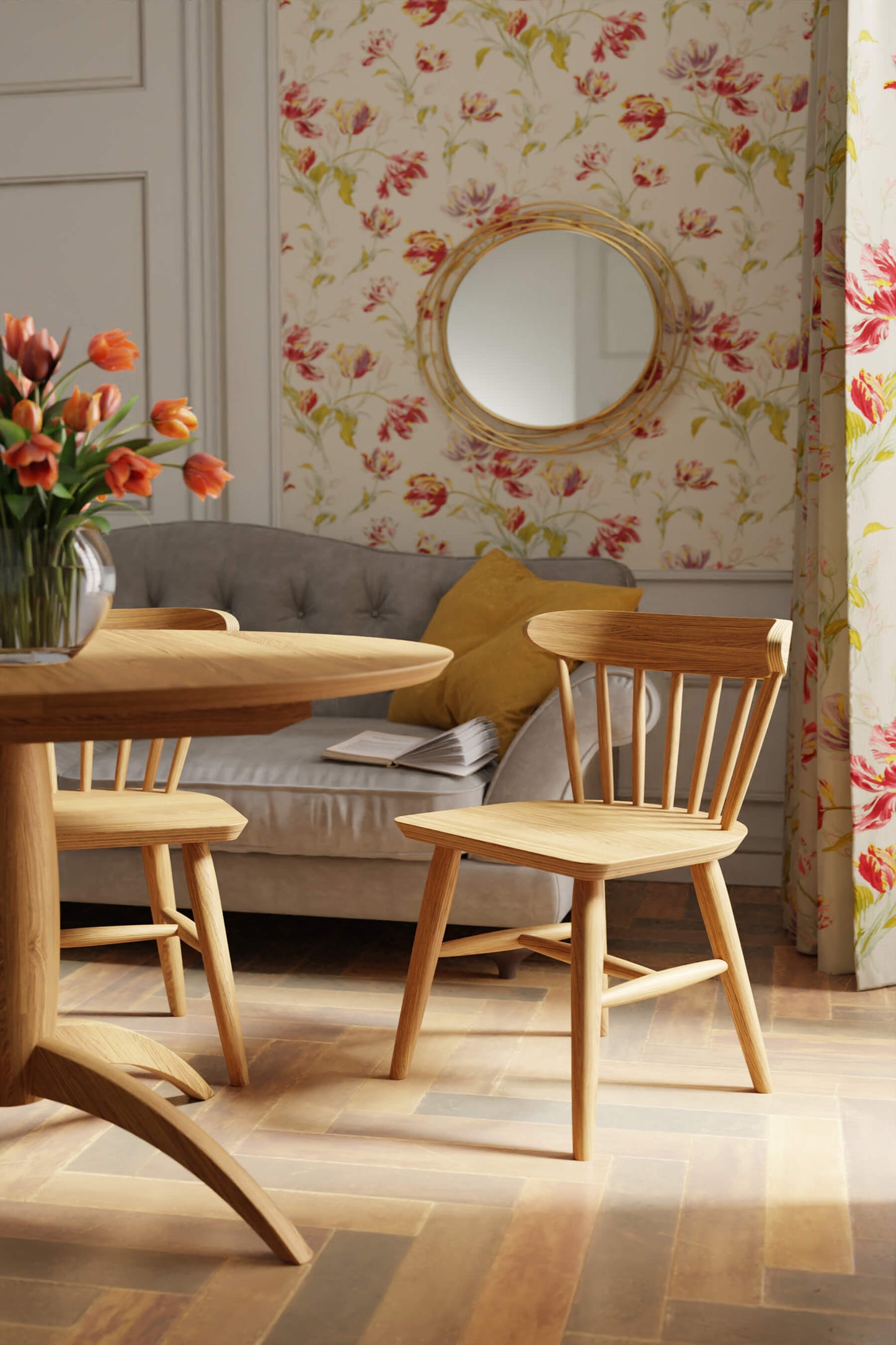 Pair of Brecon dining chairs with wooden seat