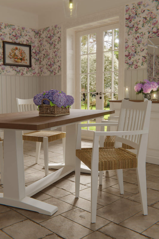 Llanbister armchair with armrests and wicker seat