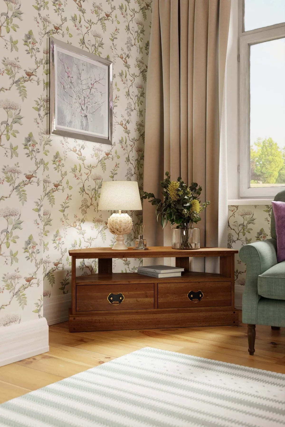 Garrat corner TV table with 2 drawers